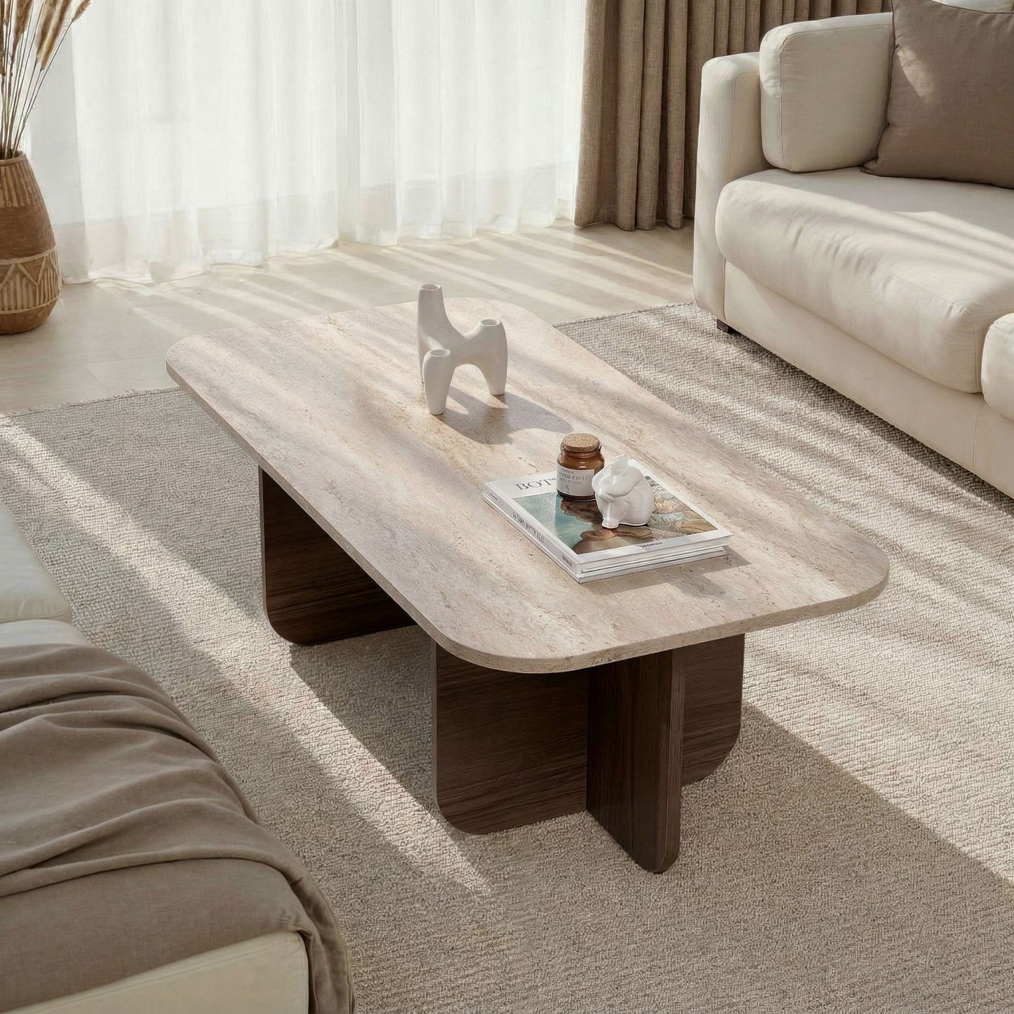 Τραπεζάκι Σαλονιού Travertine - Venezia Καρυδί 120 x 60 x 41 εκ GR563NRD1401