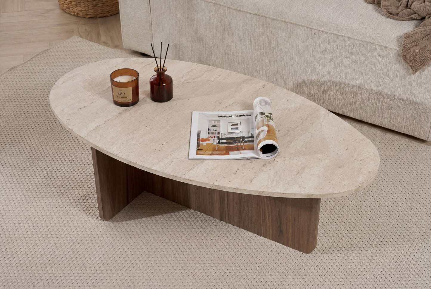 Τραπεζάκι Σαλονιού Travertine - Venezia Καρυδί 120 x 65 x 40 εκ GR563NRD1402