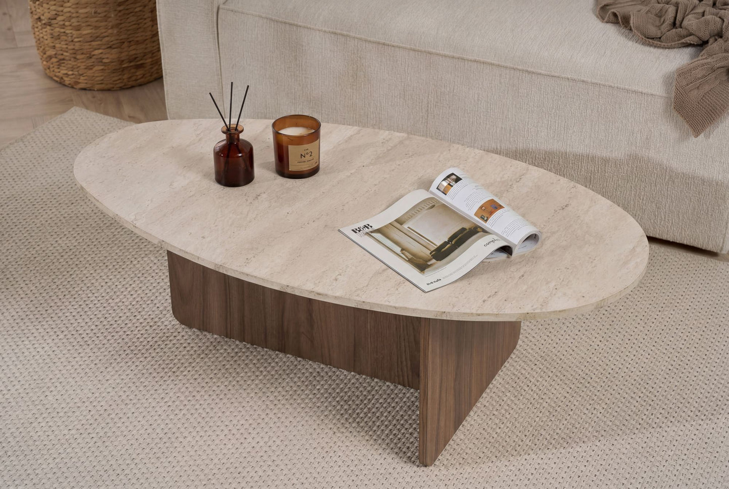 Τραπεζάκι Σαλονιού Travertine - Venezia Καρυδί 120 x 65 x 40 εκ GR563NRD1402