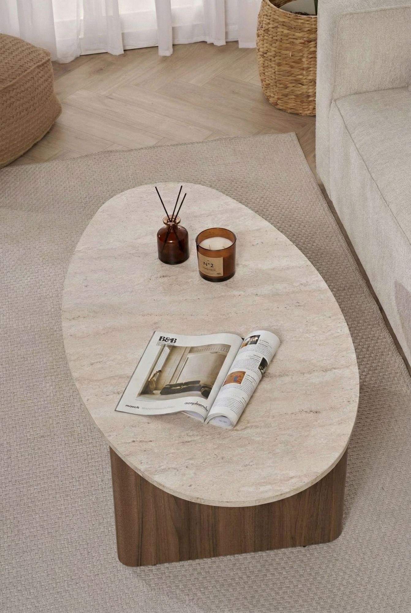 Τραπεζάκι Σαλονιού Travertine - Venezia Καρυδί 120 x 65 x 40 εκ GR563NRD1402