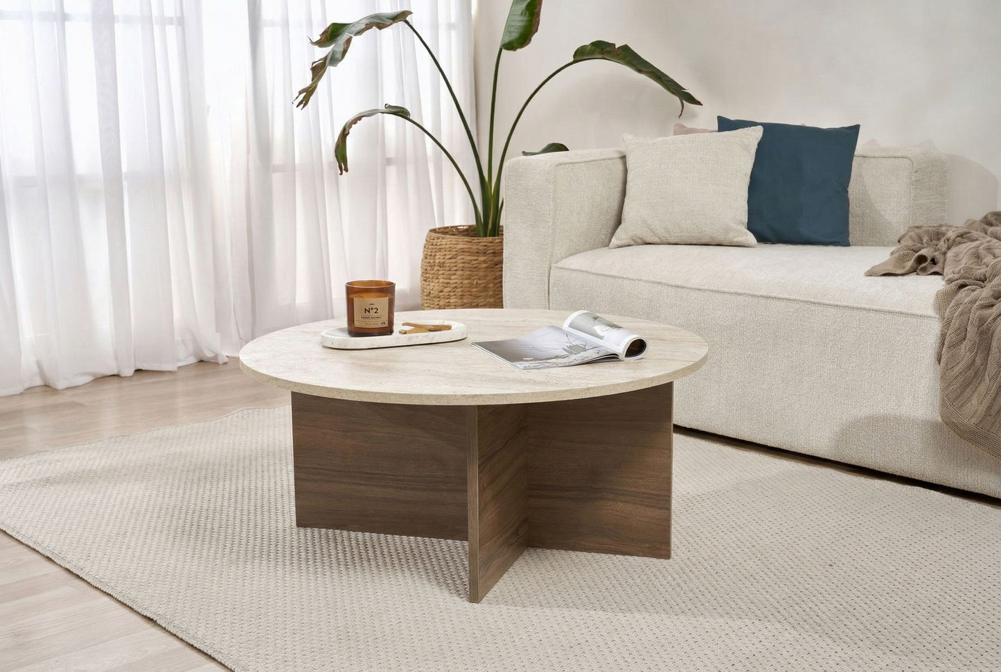 Τραπεζάκι Σαλονιού Travertine - Venezia Καρυδί 90 x 90 x 40 εκ GR563NRD1404