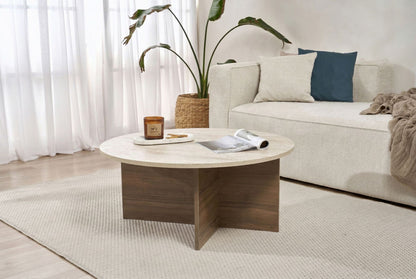 Τραπεζάκι Σαλονιού Travertine - Venezia Καρυδί 90 x 90 x 40 εκ GR563NRD1404