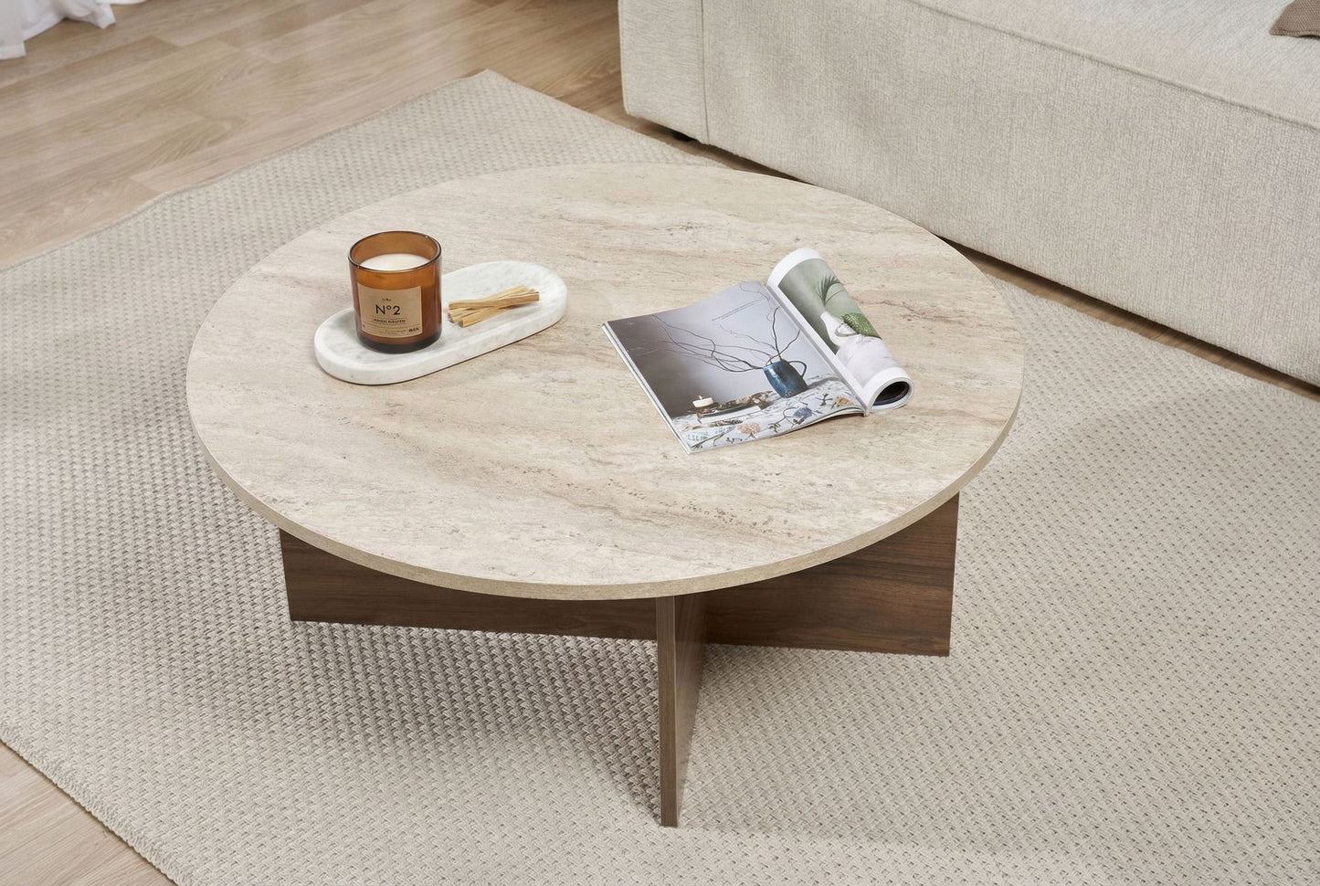 Τραπεζάκι Σαλονιού Travertine - Venezia Καρυδί 90 x 90 x 40 εκ GR563NRD1404