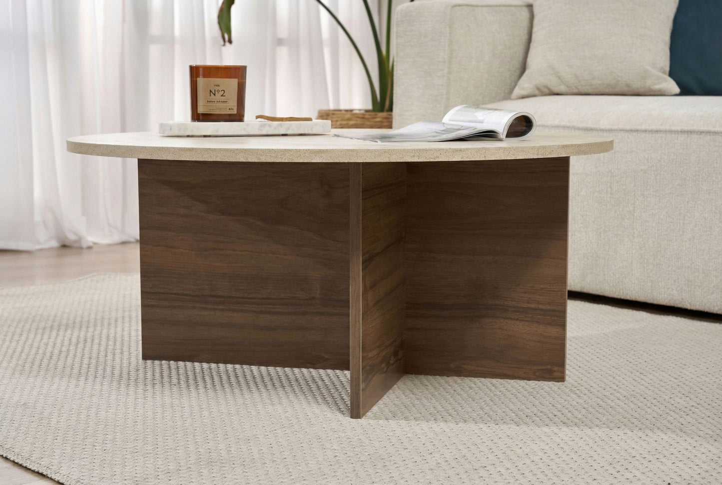 Τραπεζάκι Σαλονιού Travertine - Venezia Καρυδί 90 x 90 x 40 εκ GR563NRD1404