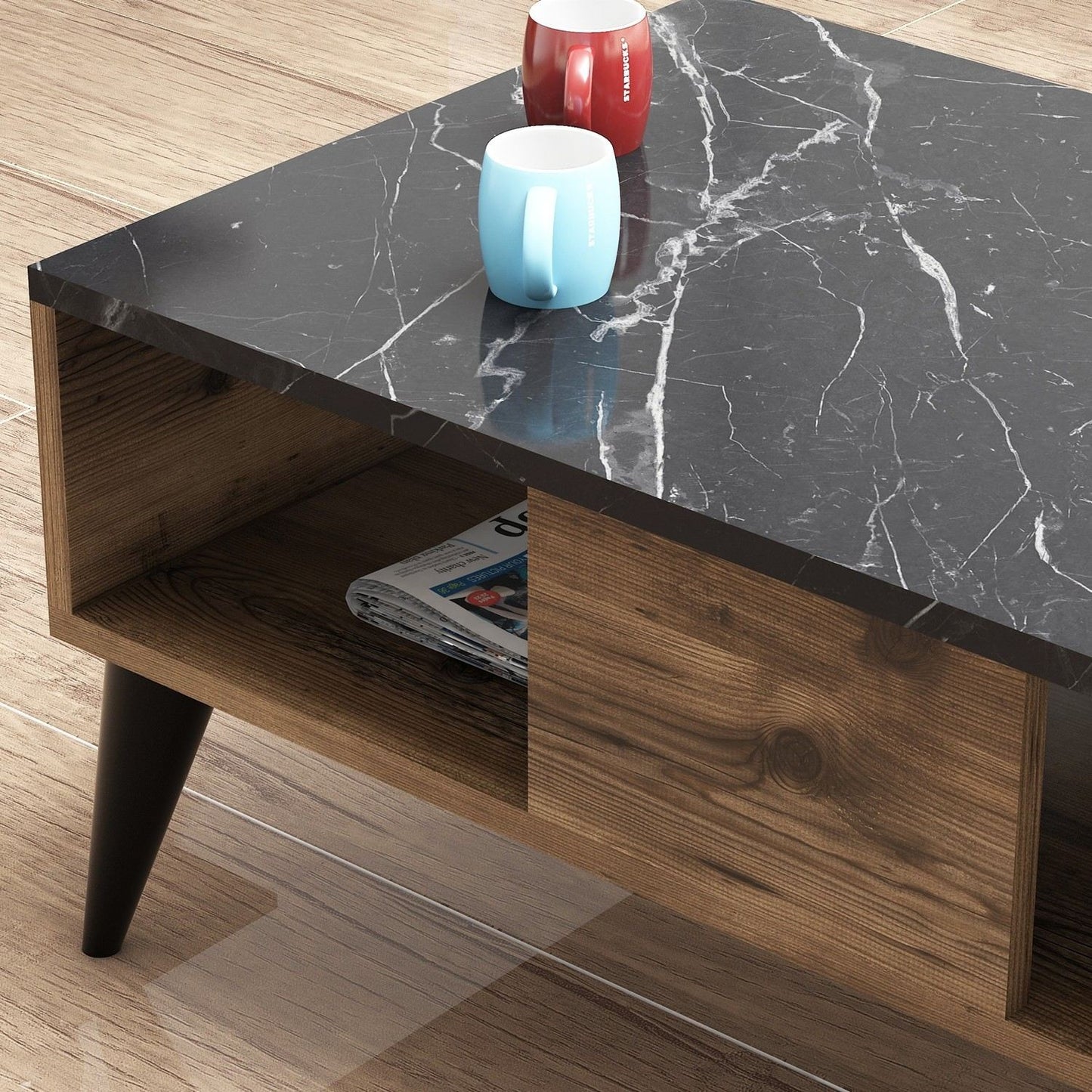 Τραπεζάκι Σαλονιού Καρυδί - Marble 90 x 54 x 39,6 εκ GR566BMS2501