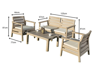 Σαλόνι Κήπου Μπεζ με Μαξιλάρια Καθιστικό Μπαλκονιού σετ 4 τεμ Καναπές Διθέσιος Πολυθρόνες Τραπεζάκι 567OKK1302
