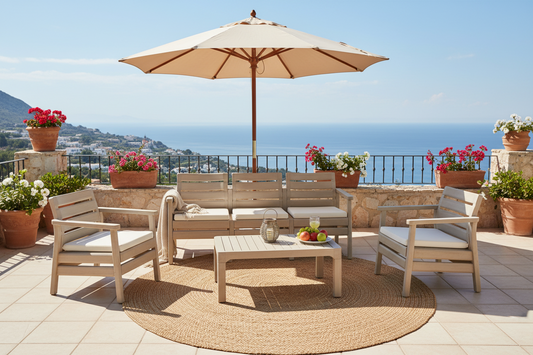 Σαλόνι Κήπου Μπεζ με Μαξιλάρια Καθιστικό Μπαλκονιού σετ 4 τεμ Καναπές Πολυθρόνες Τραπεζάκι 567OKK1303