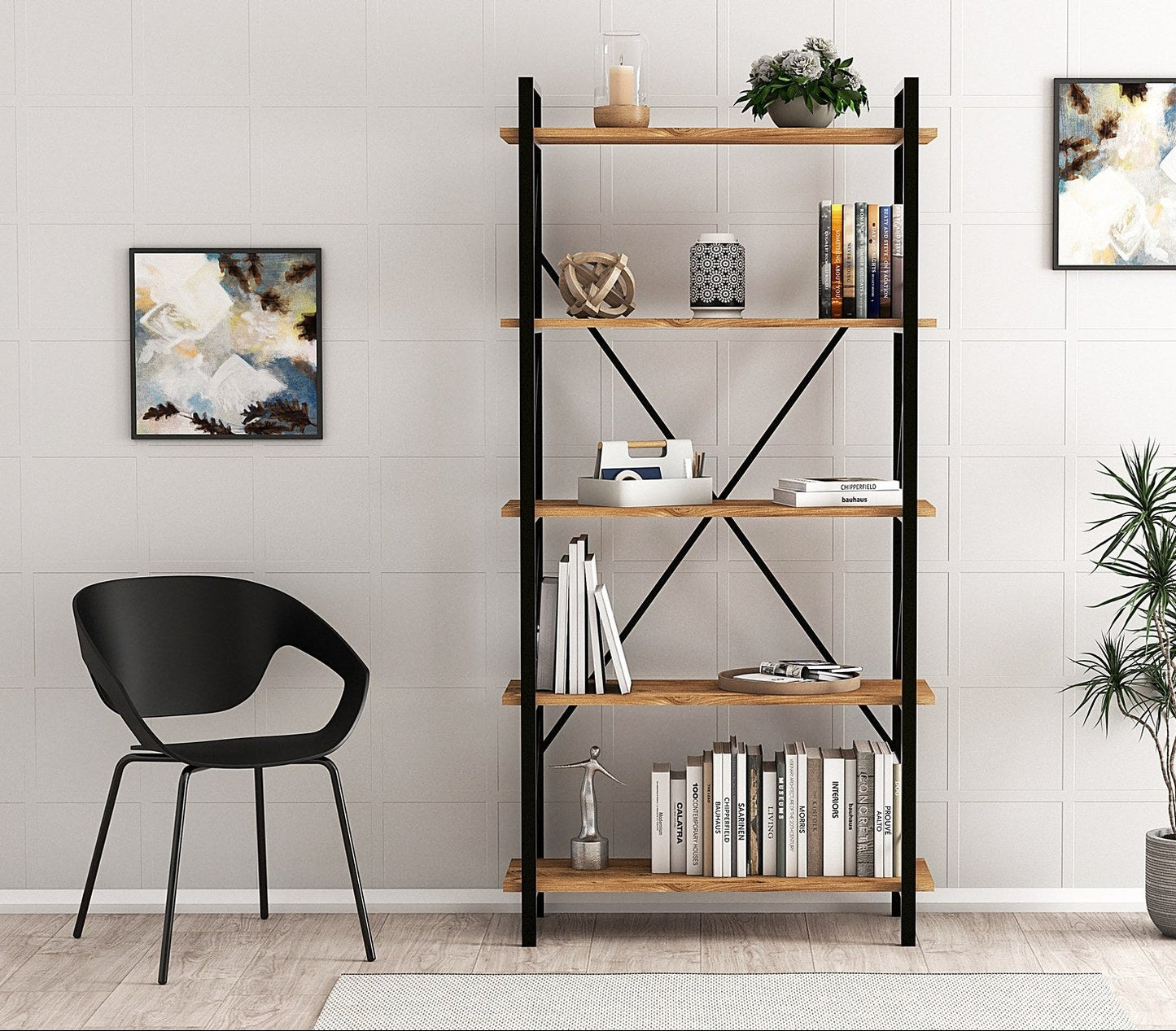 Ψηλή Βιβλιοθήκη Ράφι για Σαλόνι Γραφείο Ύψος 180 εκ Μέταλλο και Ξύλο 570VLT1113