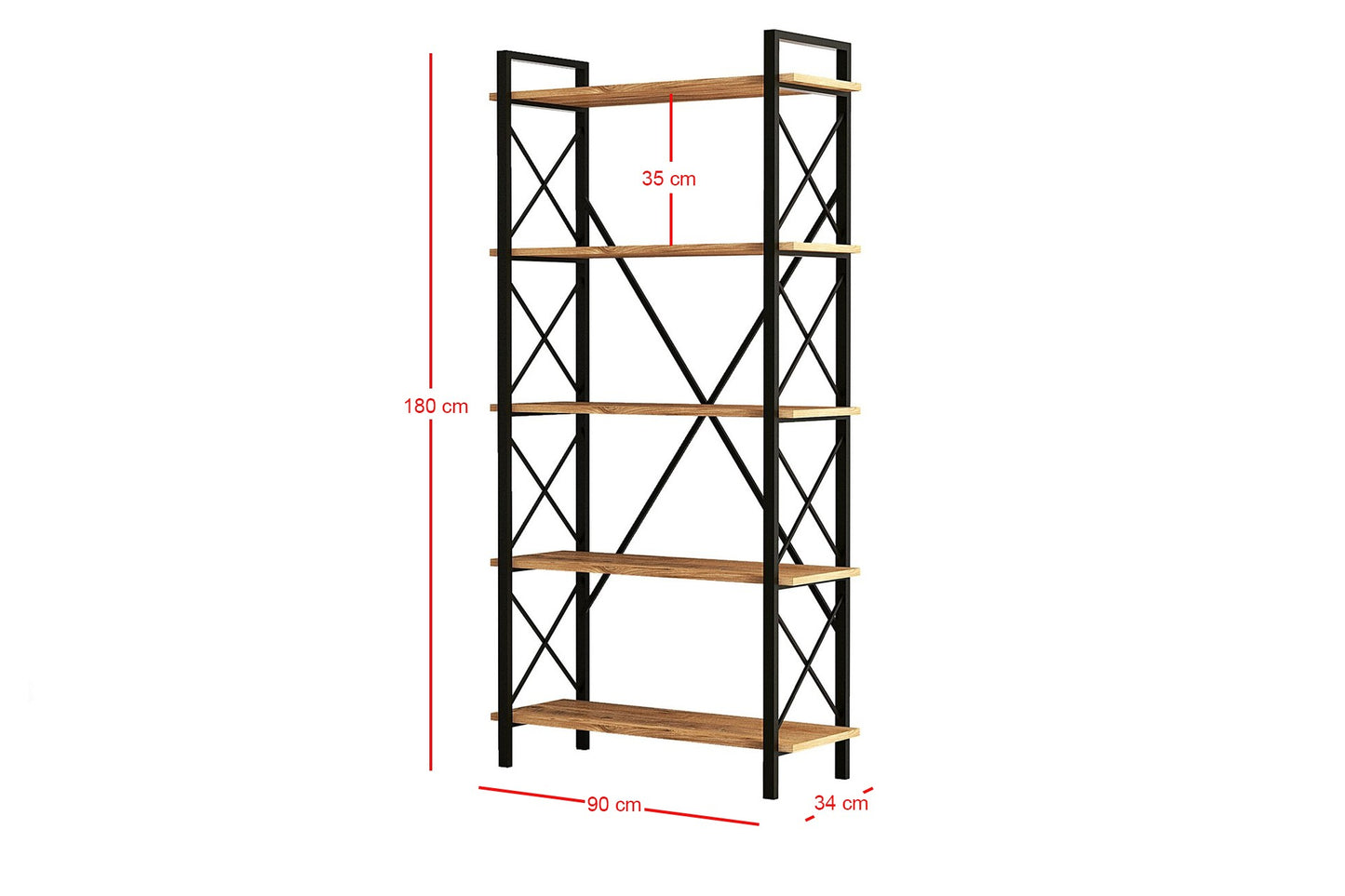 Ψηλή Βιβλιοθήκη Ράφι για Σαλόνι Γραφείο Ύψος 180 εκ Μέταλλο και Ξύλο 570VLT1113
