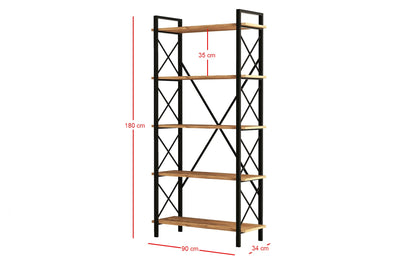 Ψηλή Βιβλιοθήκη Ράφι για Σαλόνι Γραφείο Ύψος 180 εκ Μέταλλο και Ξύλο 570VLT1113