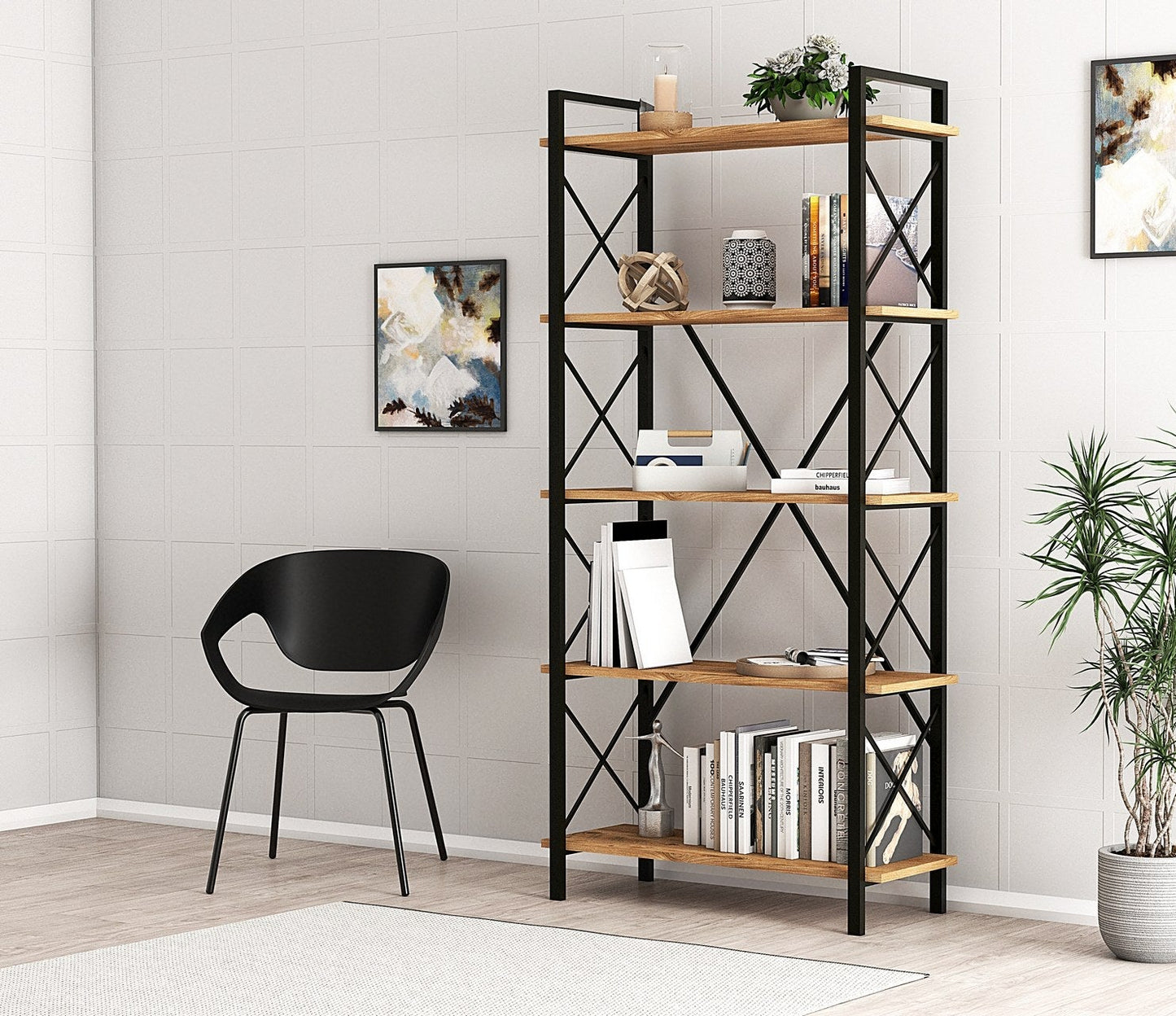 Ψηλή Βιβλιοθήκη Ράφι για Σαλόνι Γραφείο