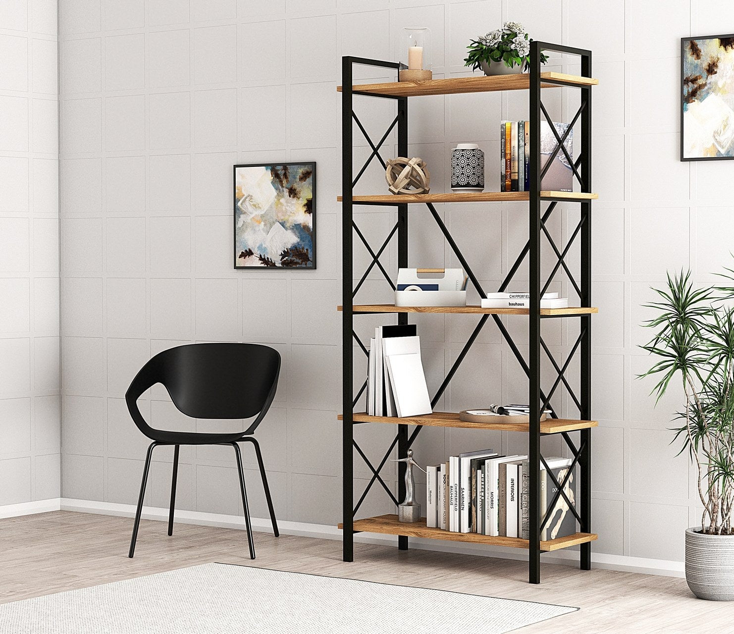 Ψηλή Βιβλιοθήκη Ράφι για Σαλόνι Γραφείο