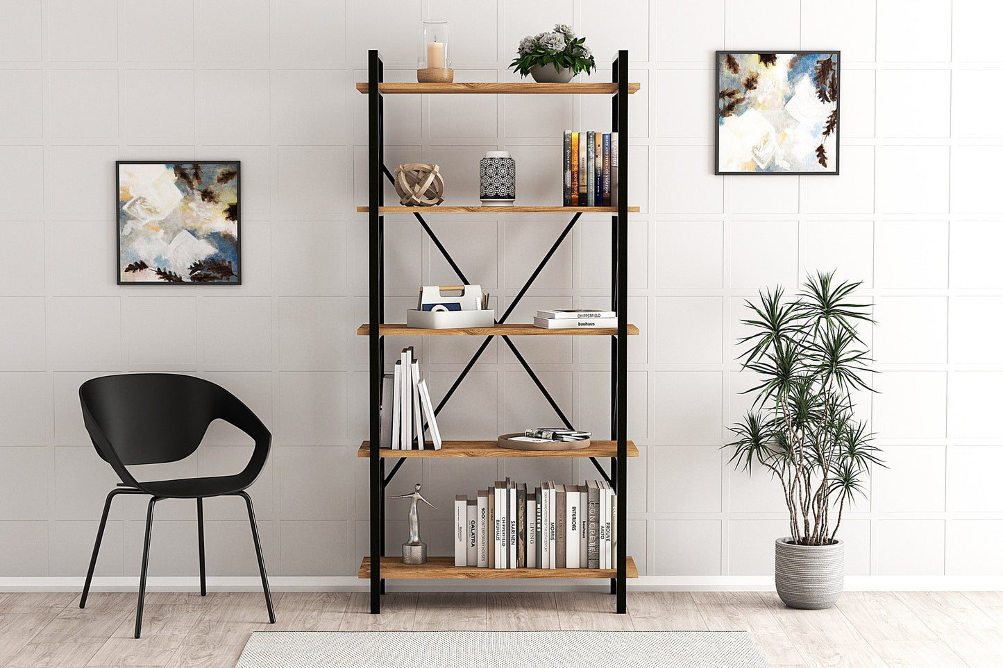 Βιβλιοθήκη 90 × 33,5 × 180 εκ. Atlantic Pine Μαύρο GR570VLT1113