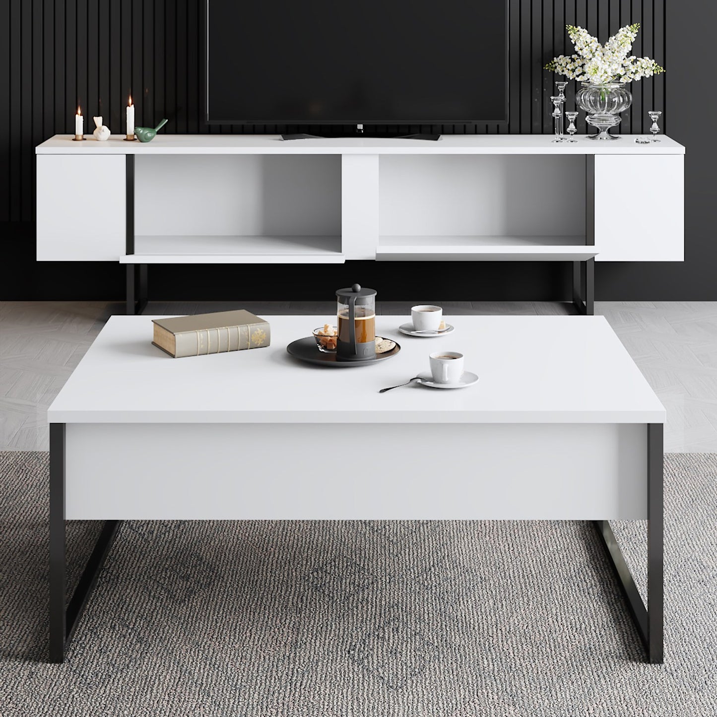 Έπιπλο Τηλεόρασης TV Βάση Σύνθεση Λευκό Μαύρο | 618BLY1105