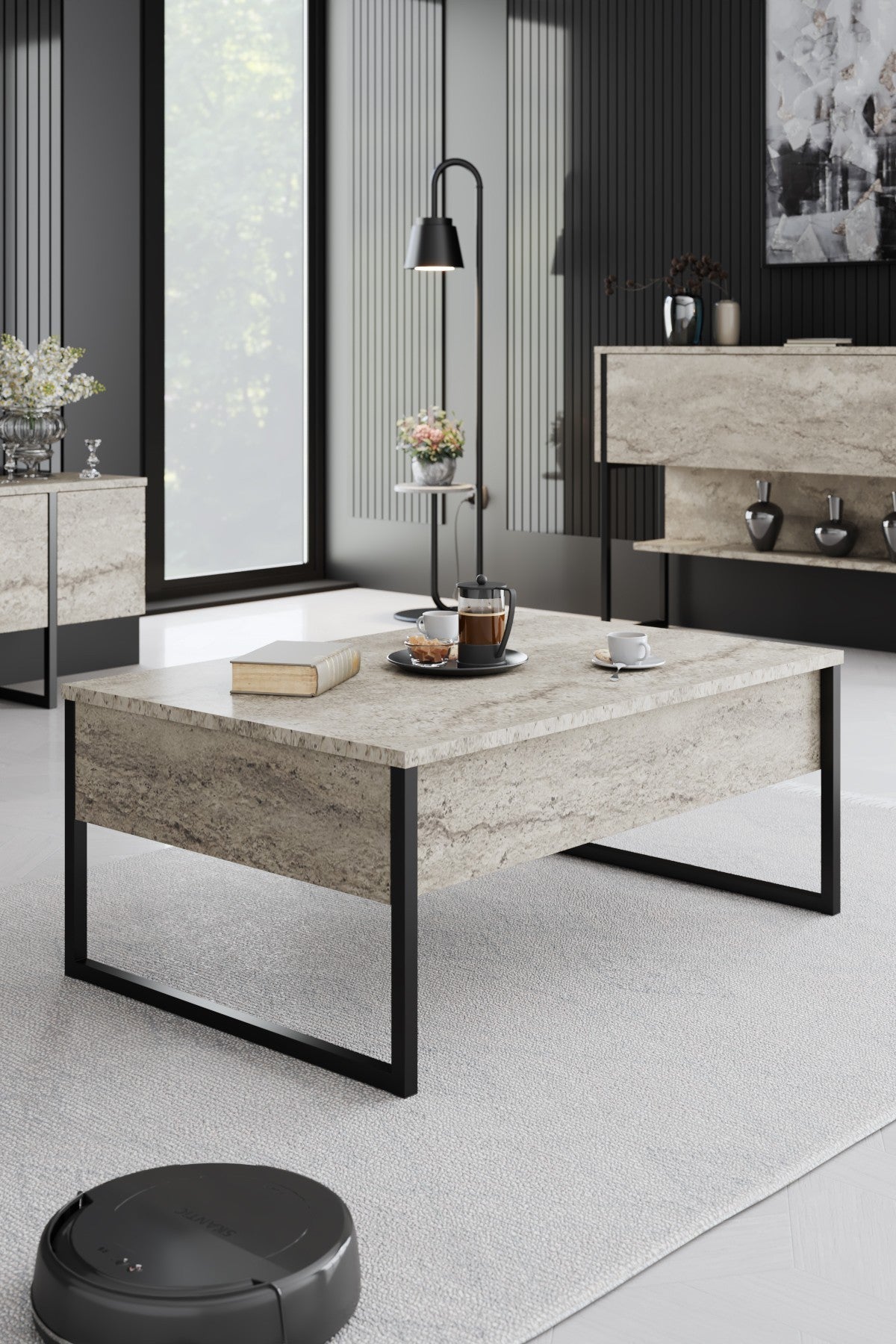Τραπεζάκι Σαλονιού Travertine - Μαύρο 90 x 60 x 40 εκ GR618BLY1353
