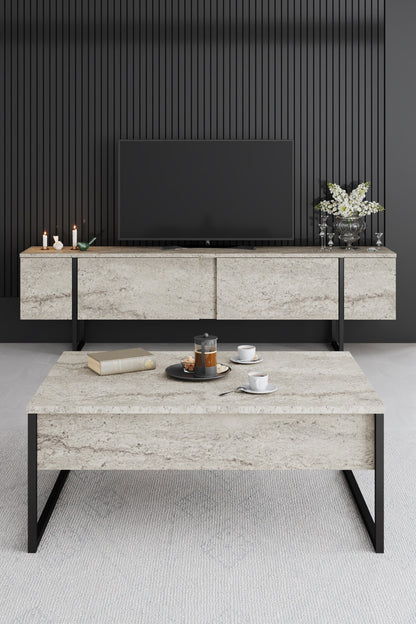 Τραπεζάκι Σαλονιού Travertine - Μαύρο 90 x 60 x 40 εκ GR618BLY1353