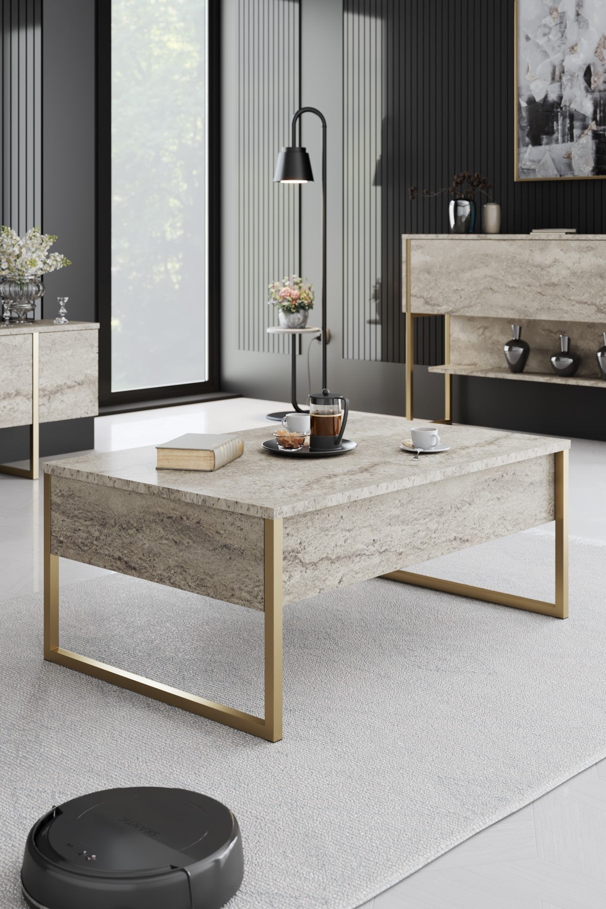 Τραπεζάκι Σαλονιού Travertine - Χρυσό 90 x 60 x 40 εκ GR618BLY1354