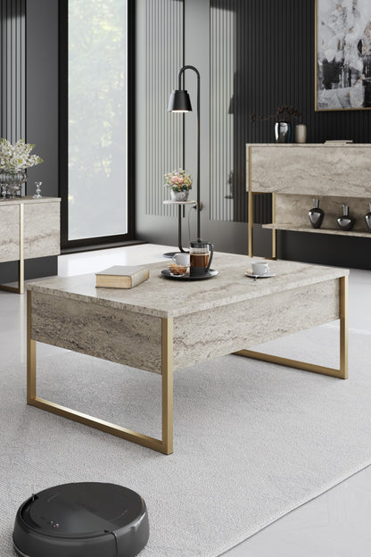 Τραπεζάκι Σαλονιού Travertine - Χρυσό 90 x 60 x 40 εκ GR618BLY1354