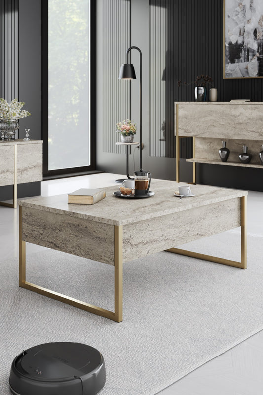 Τραπεζάκι Σαλονιού Travertine - Χρυσό 90 x 60 x 40 εκ GR618BLY1354