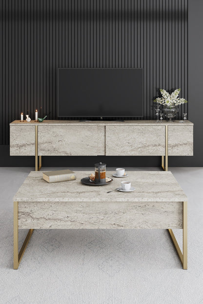 Τραπεζάκι Σαλονιού Travertine - Χρυσό 90 x 60 x 40 εκ GR618BLY1354