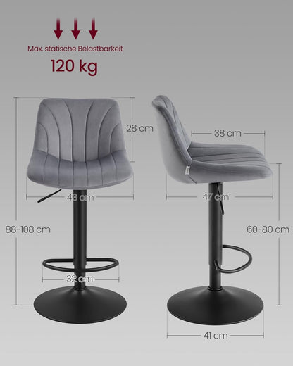 Σκαμπό για Πάσο Κουζίνας Σετ 2 τμχ Ρυθμιζόμενο Ύψος 60-80 εκ με Μεγάλη Σταθερή Βάση Γκρι LJ-B161GN01