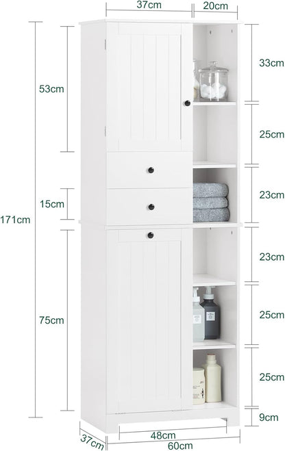 Ψηλό Ντουλάπι Μπάνιου με καλάθι για άπλυτα με Συρτάρια και Ράφια 60 x 171 x 37 εκ B0-CC227H9F