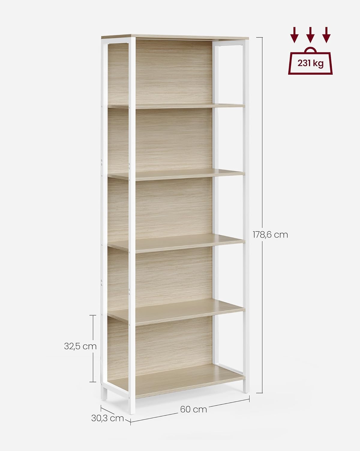 Βιβλιοθήκη με LED Φωτισμό 178 εκ Ύψος Ραφιέρα Βιτρίνα Μπεζ Λευκό 6 Ράφια LL-S120LL01