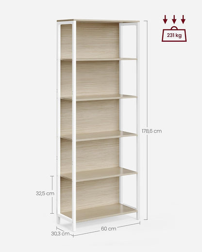 Βιβλιοθήκη με LED Φωτισμό 178 εκ Ύψος Ραφιέρα Βιτρίνα Μπεζ Λευκό 6 Ράφια LL-S120LL01