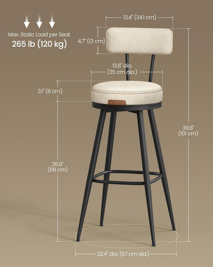 Σκαμπό για Πάσο Κουζίνας Σετ 2 τεμ. και για Μπαρ Περιστρεφόμενα Άνετο Σταθερό EKHO Ύψους Καθίσματος 76 εκ LB-C889W01