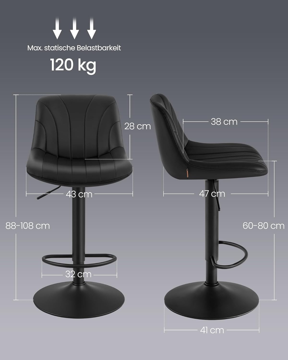 Σκαμπό για Πάσο Κουζίνας Σετ 2 τμχ Ρυθμιζόμενο Ύψος 60-80 εκ με Μεγάλη Σταθερή Βάση Διάφορα Χρώματα LJ-B181BH01