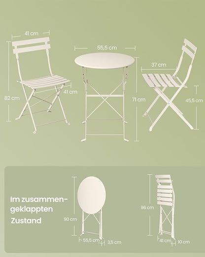 Σετ Επίπλων Κήπου 3 Τεμάχια Πτυσσόμενα 1 Τραπέζι με 2 Καρέκλες Έπιπλα Βεράντας Ατσάλι Ανθεκτικά στις Καιρικές Συνθήκες για Εξωτερικούς Χώρους Μπέζ Καπουτσίνο GG-F036LZ01