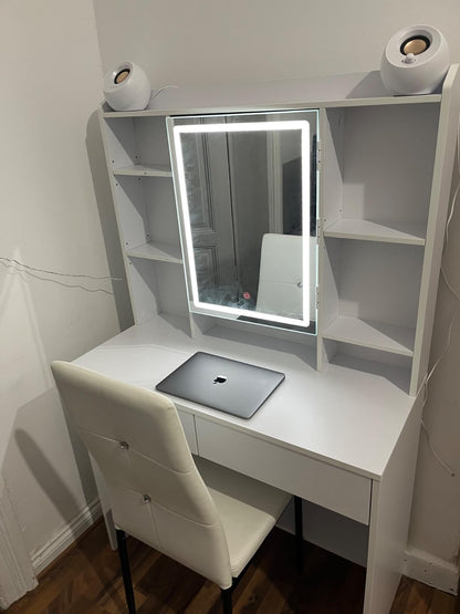 Τραπέζι Μπουντουάρ Μακιγιάζ Tουαλέτας Κρεβατοκάμαρας Καθρέφτης Με Ντουλάπι Λευκό με Φωτισμό LED Ρυθμιζόμενη Φωτεινότητα RD-T123T14