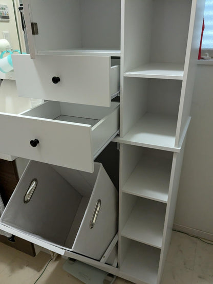 Ψηλό Ντουλάπι Μπάνιου με καλάθι για άπλυτα με Συρτάρια και Ράφια 60 x 171 x 37 εκ B0-CC227H9F