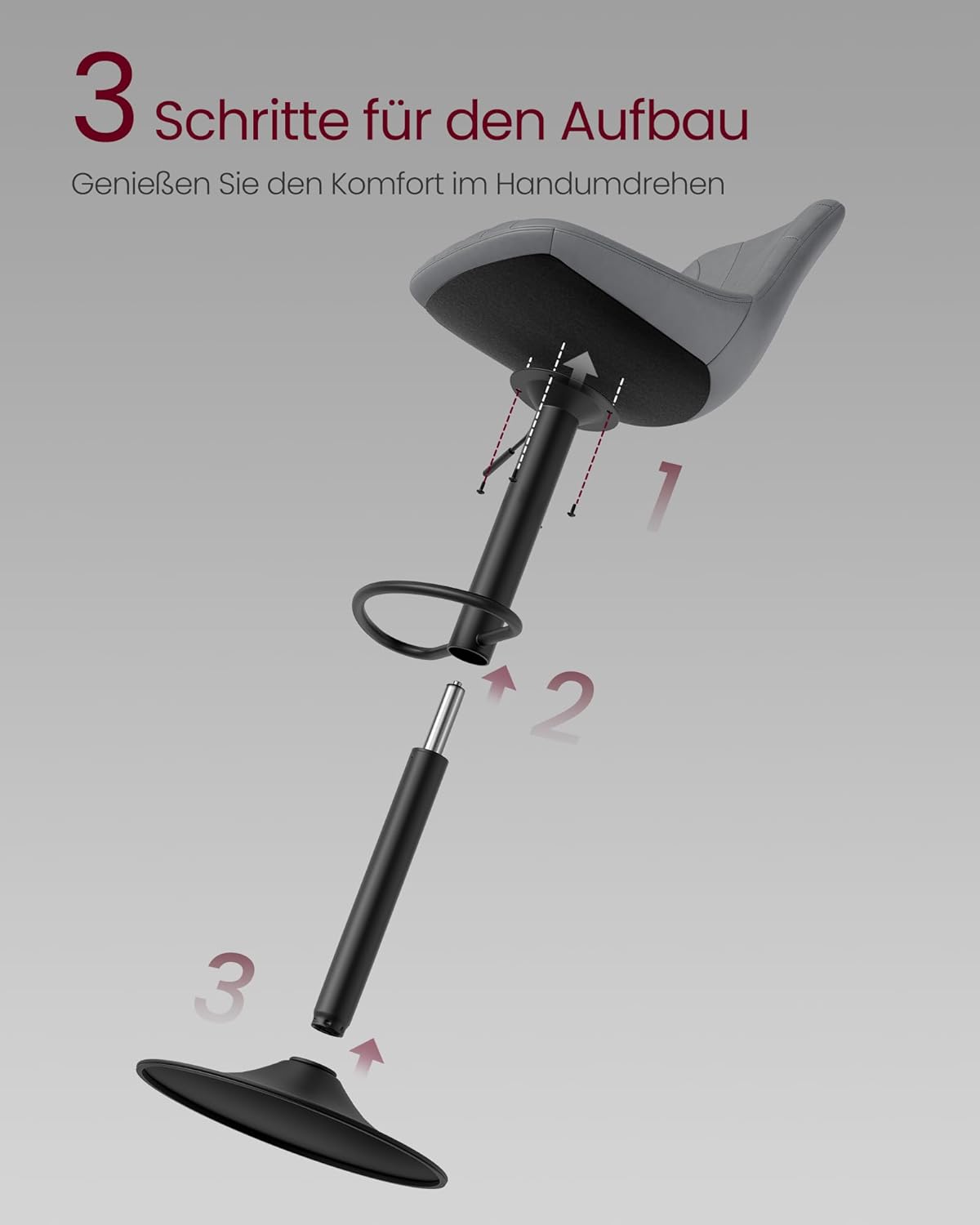 Σκαμπό για Πάσο Κουζίνας Σετ 2 τμχ Ρυθμιζόμενο Ύψος 60-80 εκ με Μεγάλη Σταθερή Βάση Γκρι LJ-B161GN01