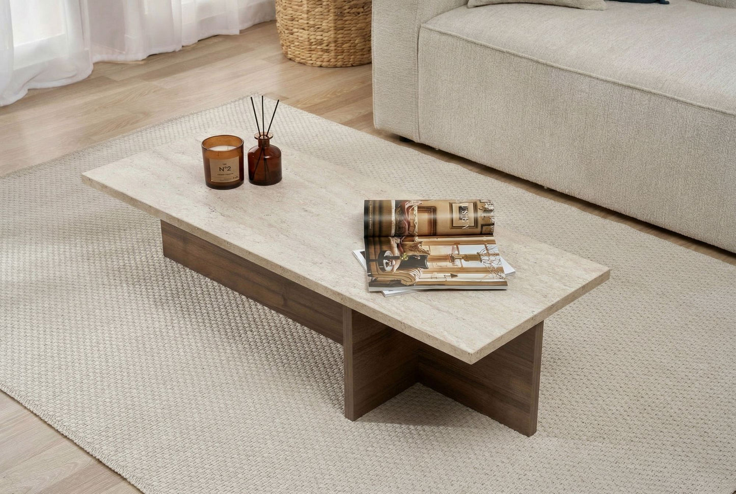 Τραπεζάκι Σαλονιού Travertine - Milano Καρυδί 120 x 45 x 30 εκ GR632NRD1139