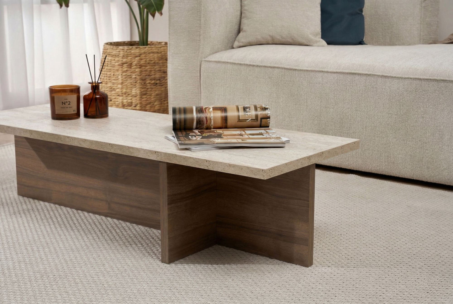 Τραπεζάκι Σαλονιού Travertine - Milano Καρυδί 120 x 45 x 30 εκ GR632NRD1139