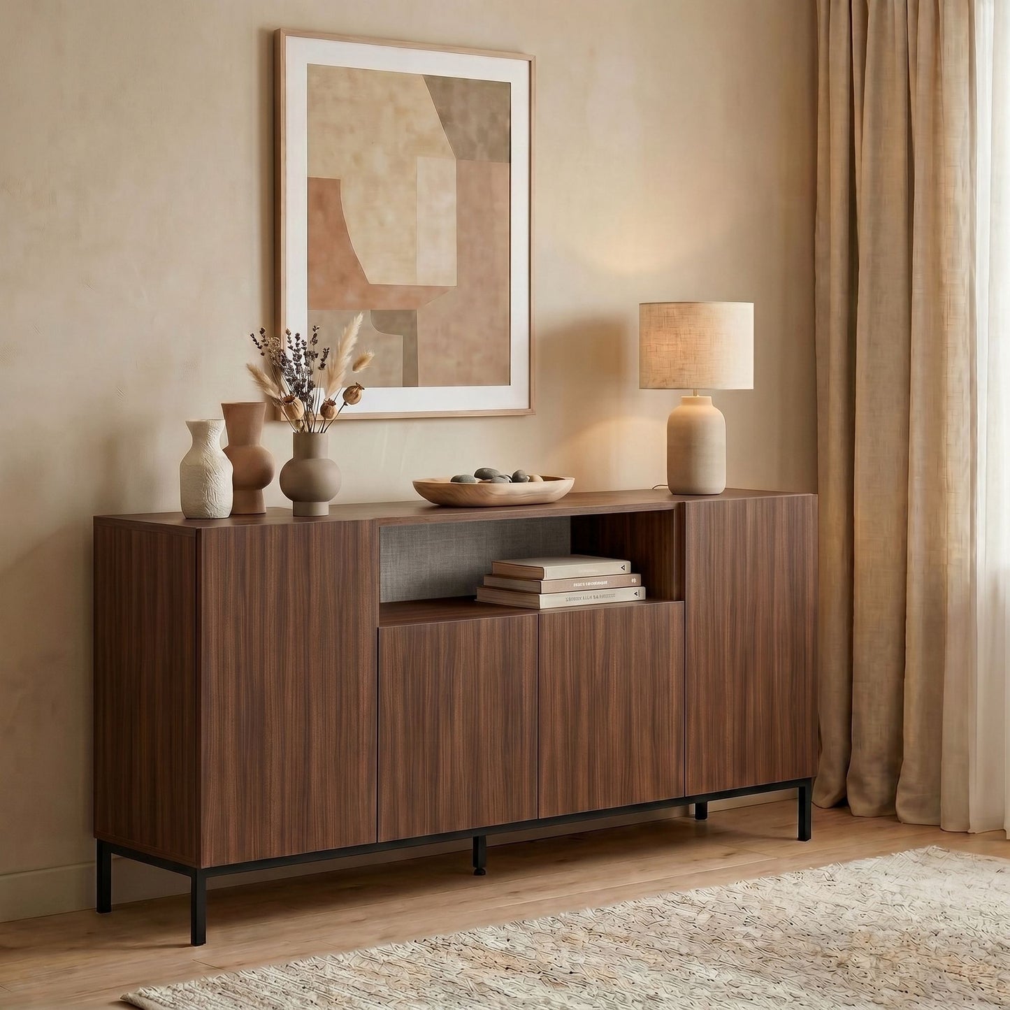 Κονσόλα Μπουφές 160x80x40 εκ Καρυδί Milano / Μαύρο 632NRD1150