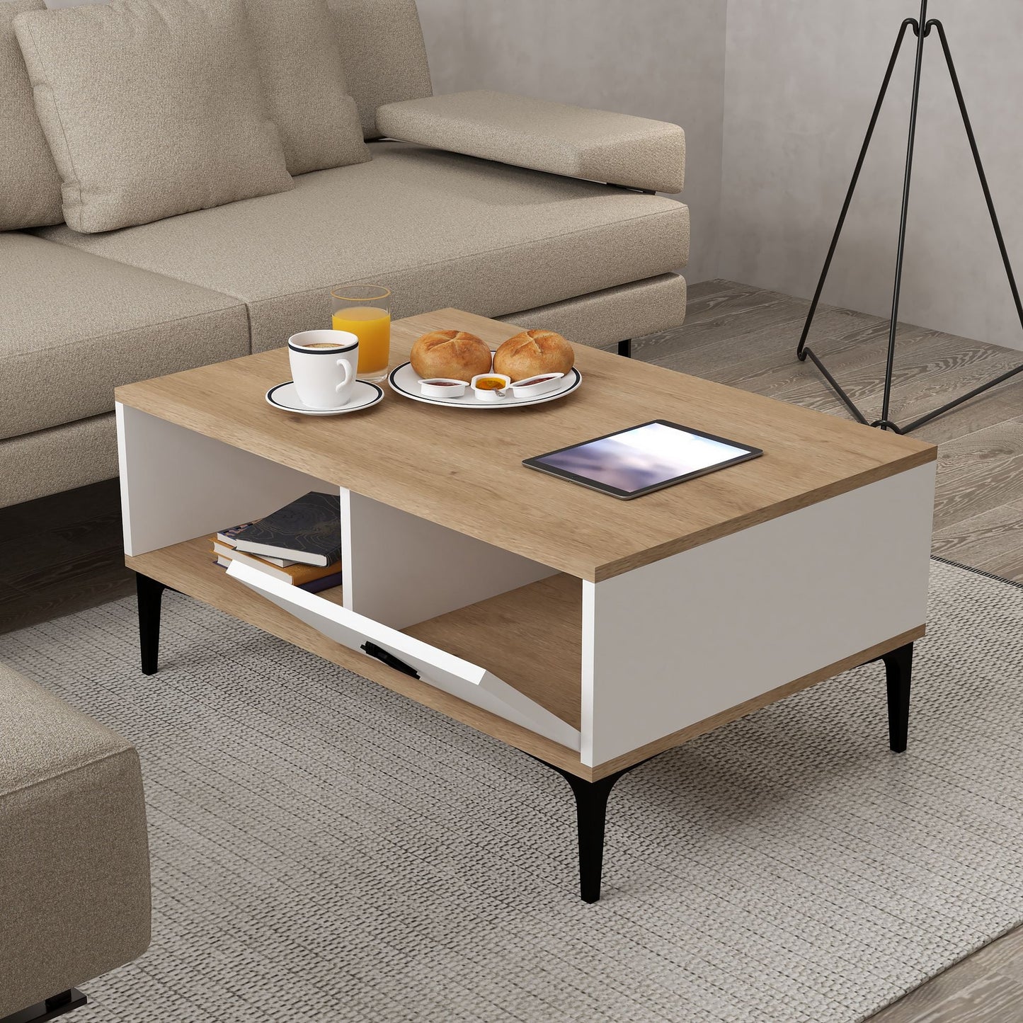 Τραπεζάκι Σαλονιού Δρυς Sapphire Λευκό 90 x 41,5 x 60 εκ. 707DWL1137
