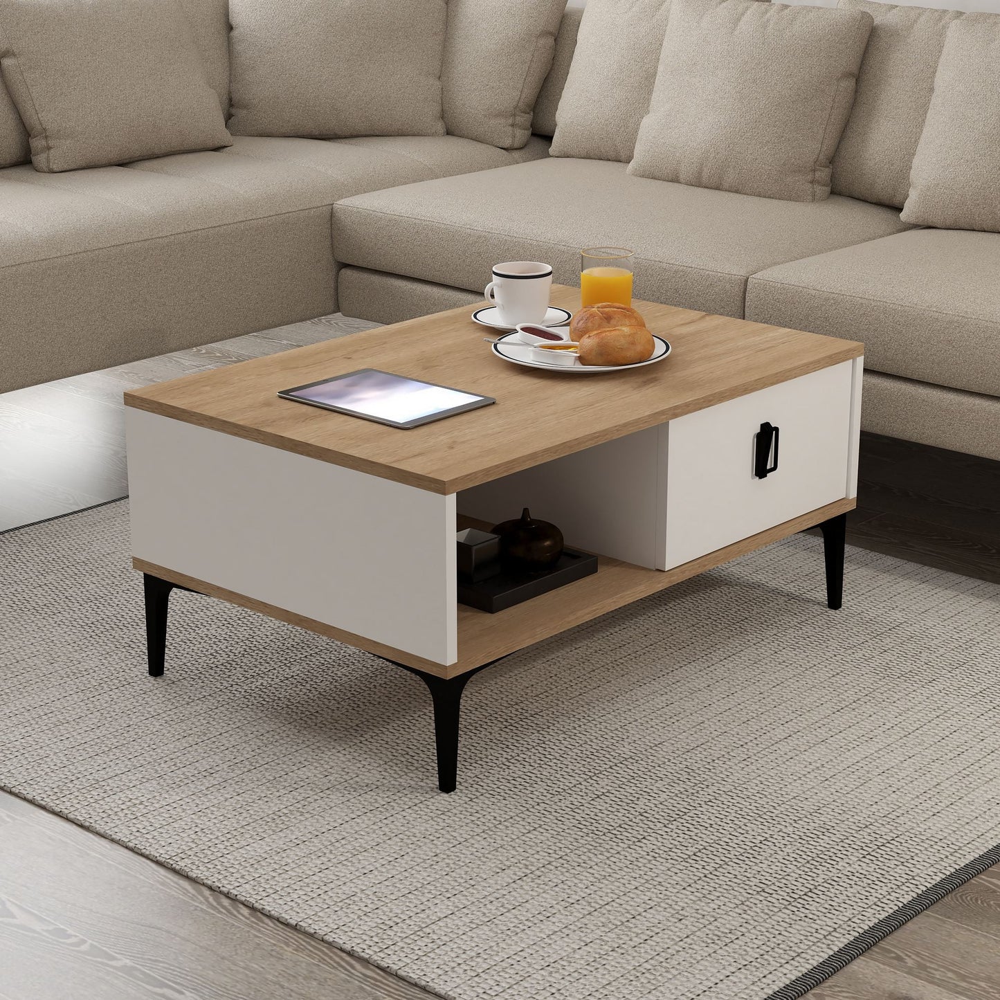 Τραπεζάκι Σαλονιού Δρυς Sapphire Λευκό 90 x 41,5 x 60 εκ. 707DWL1137