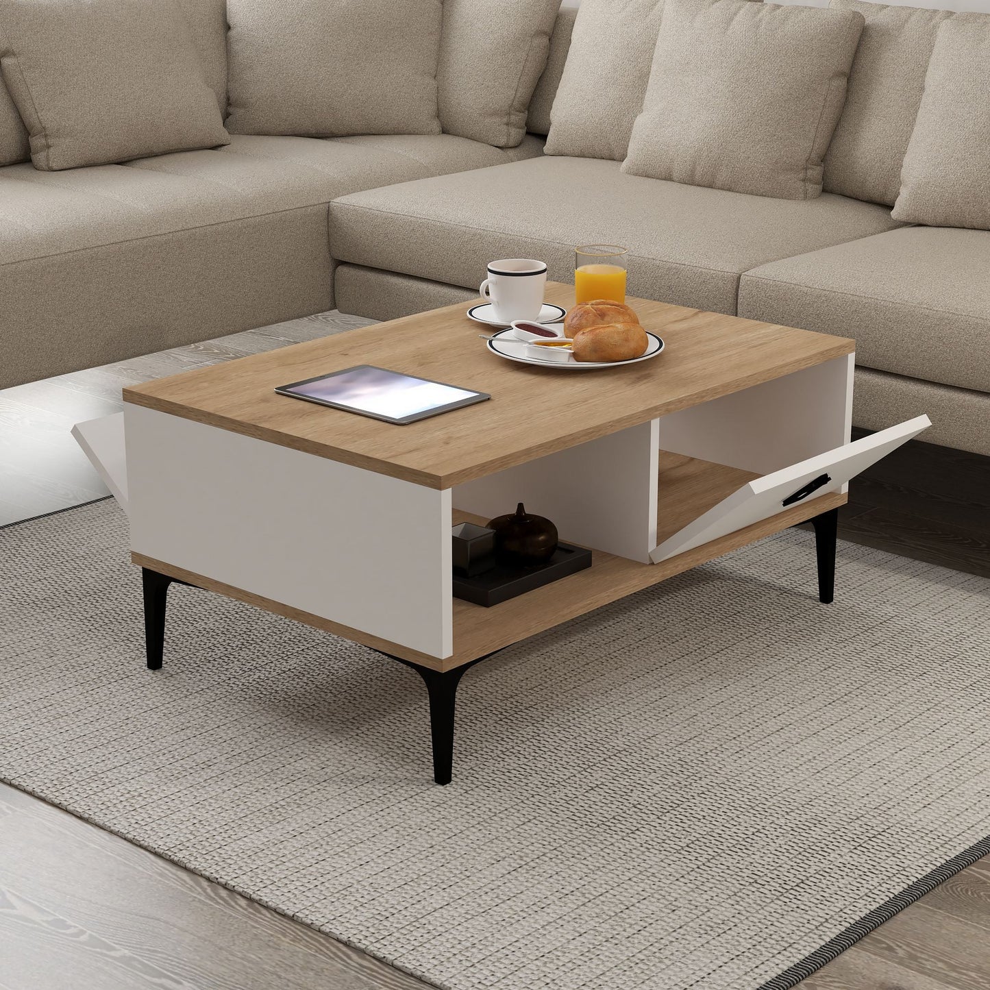 Τραπεζάκι Σαλονιού Δρυς Sapphire Λευκό 90 x 41,5 x 60 εκ. 707DWL1137
