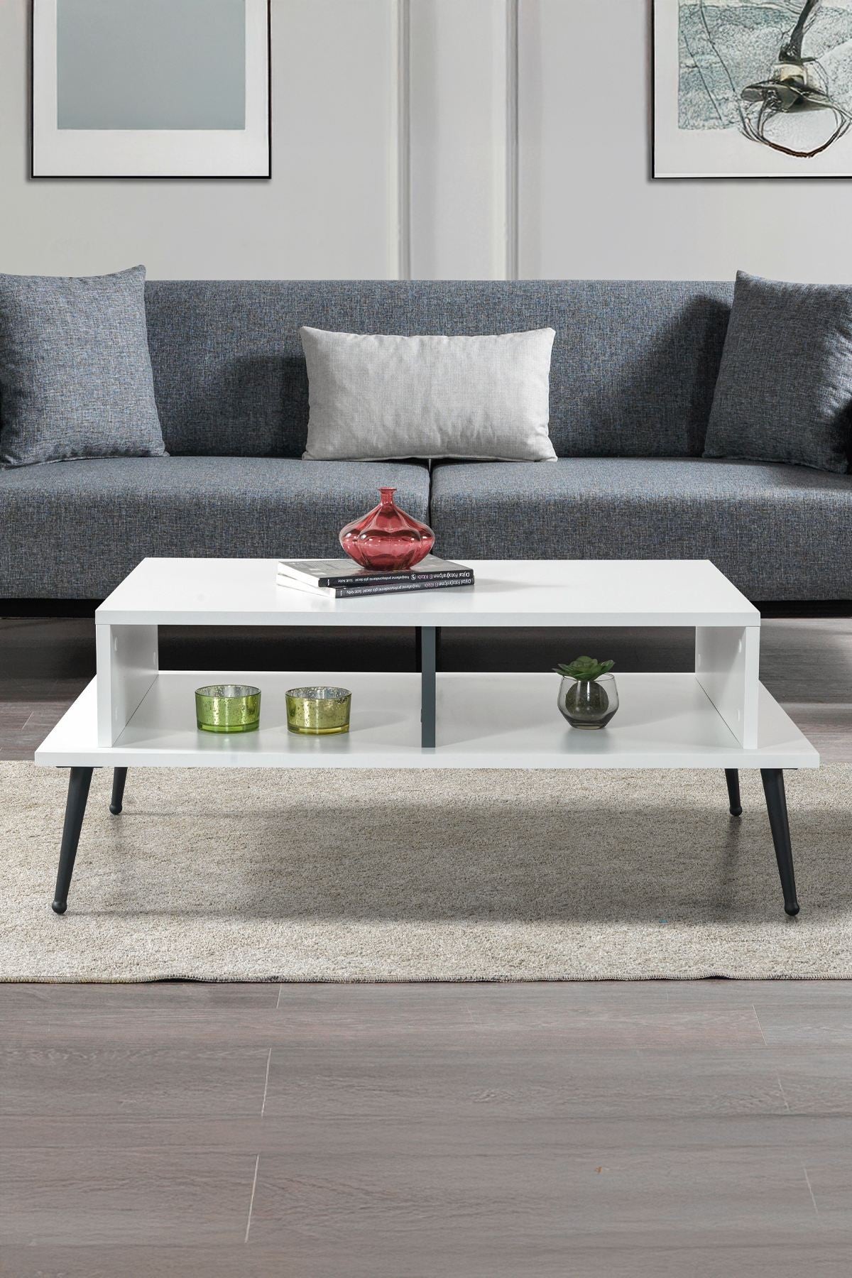 Τραπεζάκι Σαλονιού Λευκό Ανθρακί 100 x 40 x 56 εκ. 707DWL1162