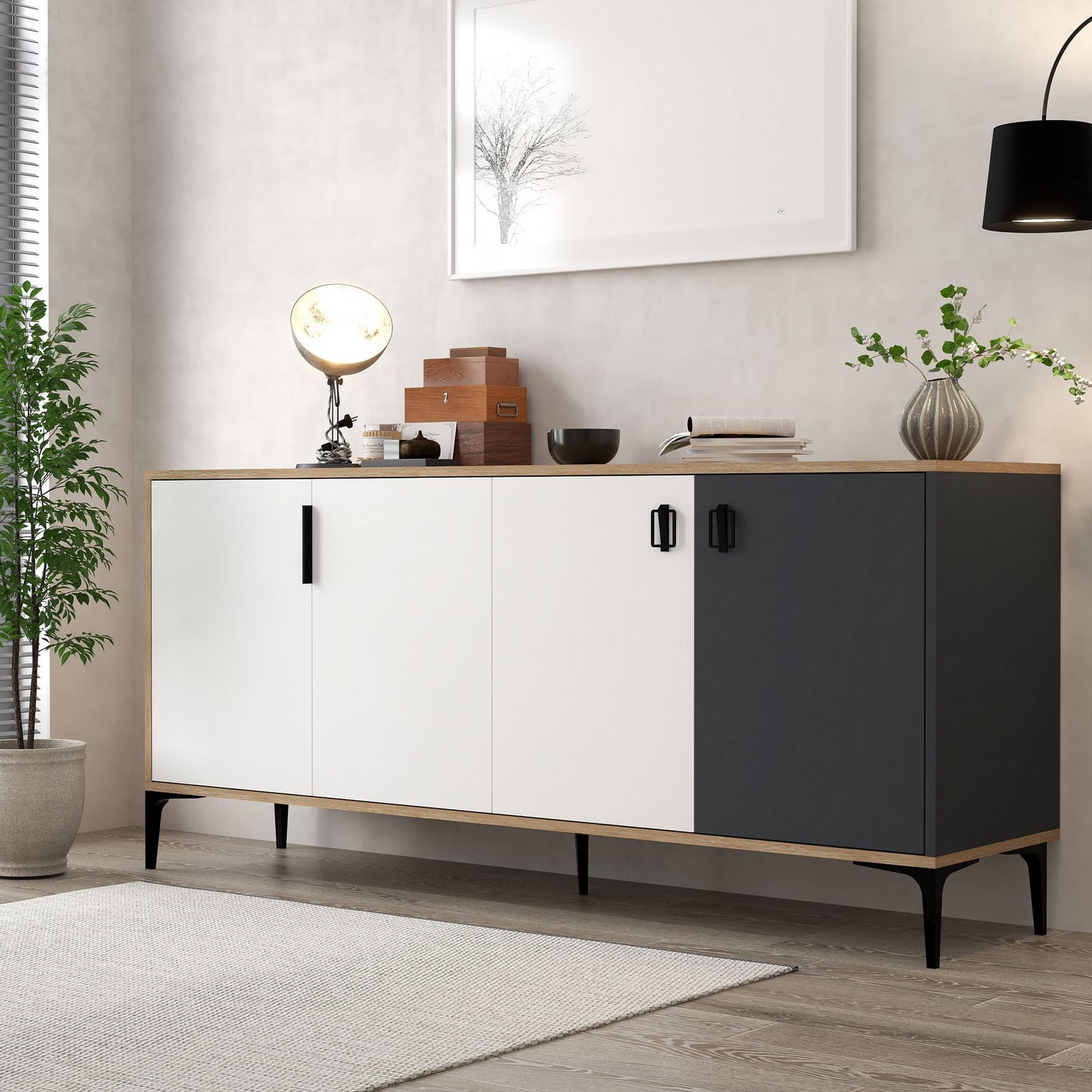 Κονσόλα Μπουφές 180x81x44 εκ Δρυς / Λευκό / Ανθρακί 707DWL1246