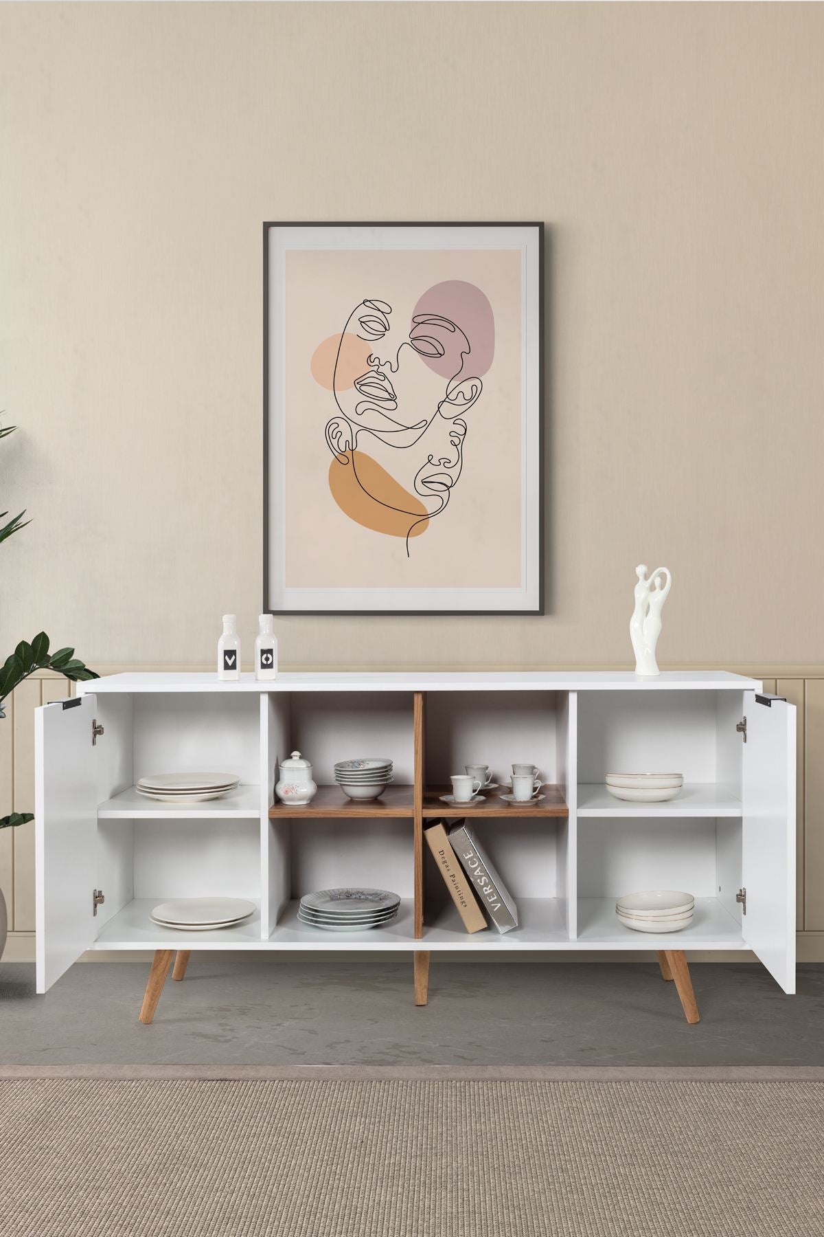 Κονσόλα Μπουφές 160x82x44 εκ Λευκό / Καρυδί 707DWL1251