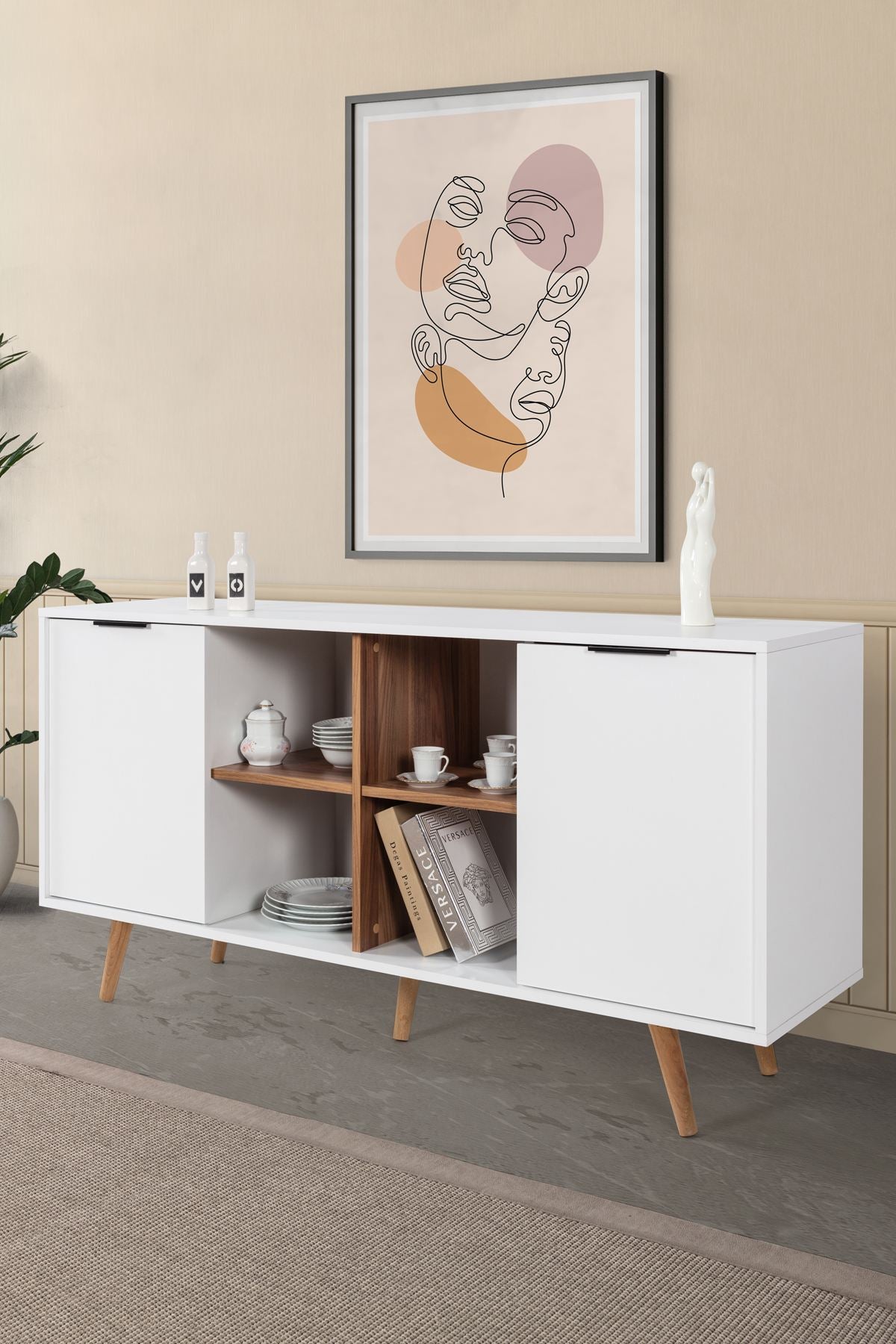 Κονσόλα Μπουφές 160x82x44 εκ Λευκό / Καρυδί 707DWL1251