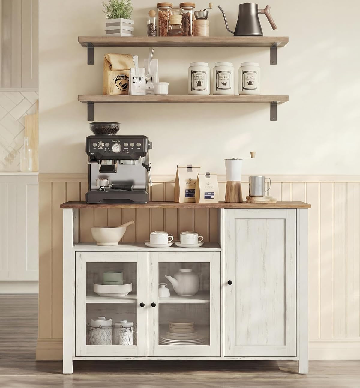 Μπουφές Κονσόλα Εισόδου Ντουλάπι Κουζίνας Έπιπλο Τηλεόρασης 110 x 33 x 75 εκ Παλαιωμένο Λευκό LS-C096WJ02