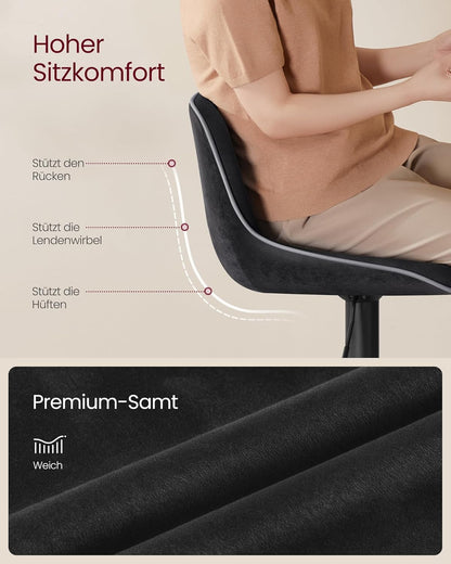 Σκαμπό για Πάσο Κουζίνας Σετ 2 τεμ Εργονομικό Κάθισμα Μπαρ Ρυθμιζόμενο Ύψος 63-84 εκ Μεγάλη Σταθερή Βάση Μαύρο LJ-B188B01