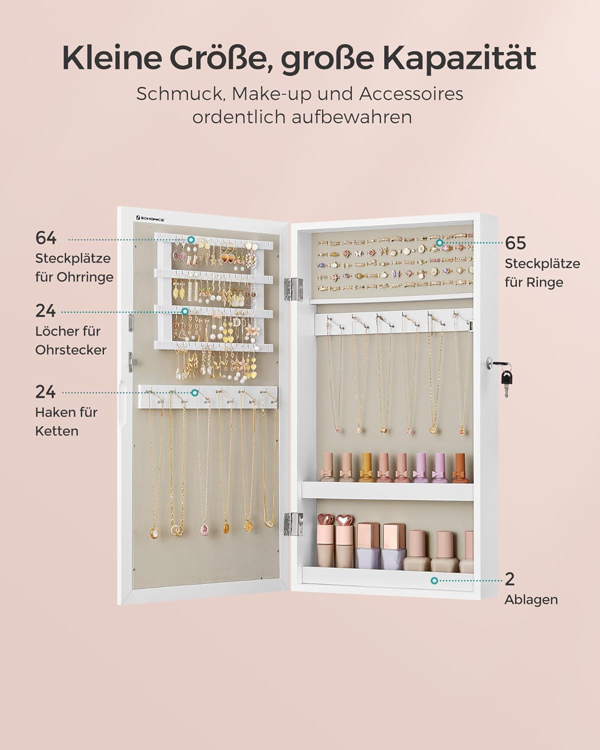 Wandschrank Spiegel Makeup Hanging Wall Schmuckschrank Weiß JB-C51W