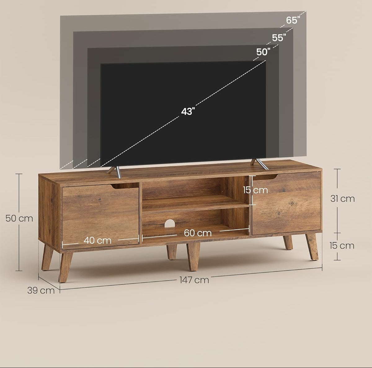 Έπιπλο Τηλεόρασης Χαμηλός Μπουφές Καφέ Μελί Χρώμα έως 65 ίντσες LT-V556K01