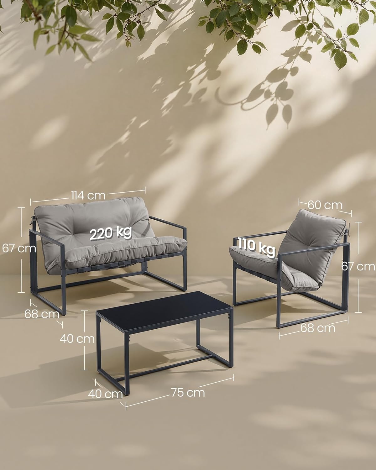 Σαλόνι Κήπου Μπαλκονιού σετ 4 τεμ. 2 Καρέκλες Πολυθρόνες με Αδιάβροχα Χοντρά Μαξιλάρια Καναπεδάκι 1 Τραπεζάκι για Βεράντα Μπαλκόνι GG-F040GZ01