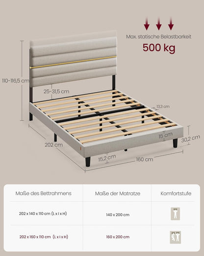 Σκελετός Διπλού Κρεβατιού Ανθεκτικό Πλαίσιο 160x200 εκ Κρεβάτι Επενδυμένο με ύφασμα Μπεζ RM-B505LH01